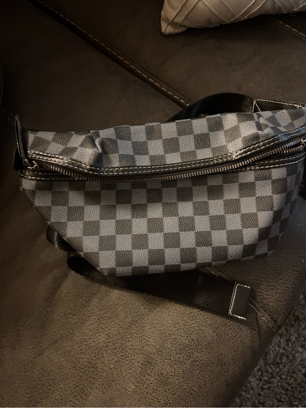 Men's Checkered Black & Gray Crossbody Waist Bag